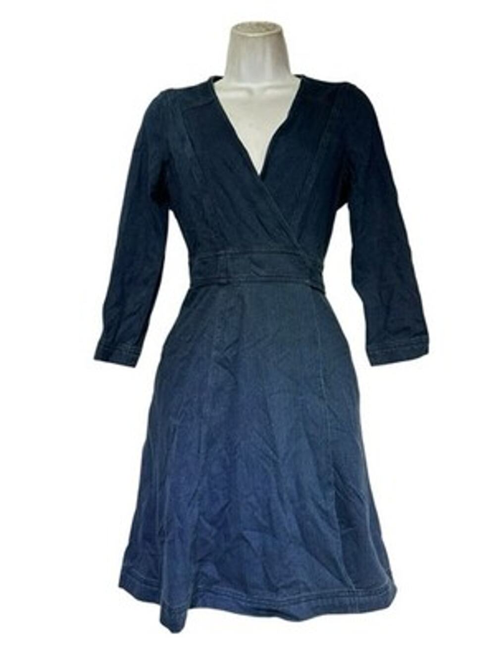 Diane Von Furstenberg DVF Stretch Denim Blue Christa A-Line Wrap Dress Size 2